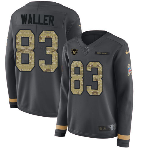 Nike Raiders #83 Darren Waller Anthracite Salute to Service Women's Stitched NFL Limited Therma Long Sleeve Jersey Nike Raiders #83 Darren Waller Anthracite Salute to Service Women's Stitched NFL Limited Therma Long Sleeve Jersey