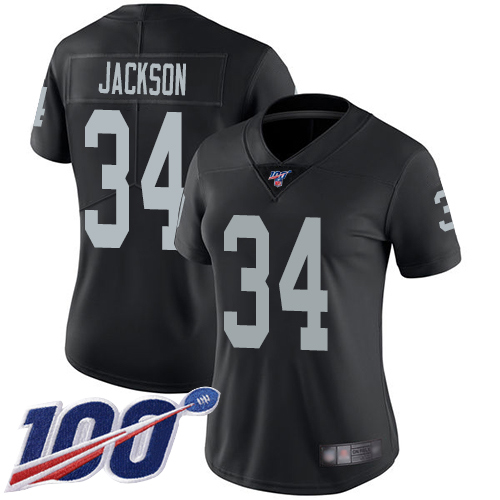 Nike Raiders #34 Bo Jackson Black Team Color Women's Stitched NFL 100th Season Vapor Limited Jersey Nike Raiders #34 Bo Jackson Black Team Color Women's Stitched NFL 100th Season Vapor Limited Jersey
