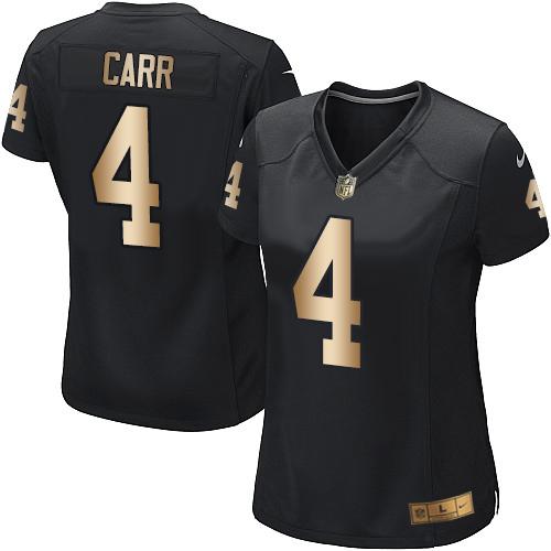 Nike Raiders #4 Derek Carr Black Team Color Women's Stitched NFL Elite Gold Jersey Nike Raiders #4 Derek Carr Black Team Color Women's Stitched NFL Elite Gold Jersey