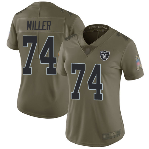 Nike Raiders #74 Kolton Miller Olive Women's Stitched NFL Limited 2017 Salute to Service Jersey Nike Raiders #74 Kolton Miller Olive Women's Stitched NFL Limited 2017 Salute to Service Jersey