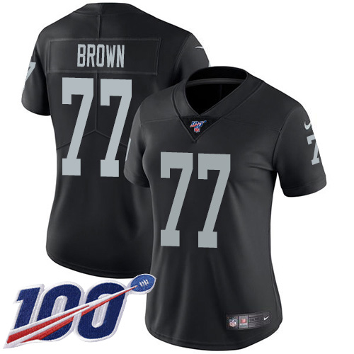Nike Raiders #77 Trent Brown Black Team Color Women's Stitched NFL 100th Season Vapor Untouchable Limited Jersey Nike Raiders #77 Trent Brown Black Team Color Women's Stitched NFL 100th Season Vapor Untouchable Limited Jersey