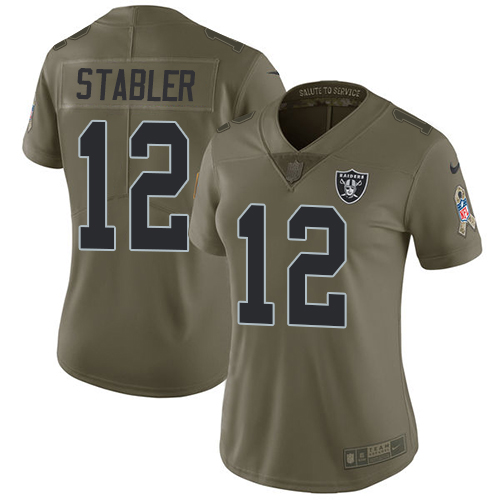 Nike Raiders #12 Kenny Stabler Olive Women's Stitched NFL Limited 2017 Salute to Service Jersey Nike Raiders #12 Kenny Stabler Olive Women's Stitched NFL Limited 2017 Salute to Service Jersey