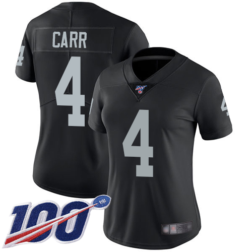 Nike Raiders #4 Derek Carr Black Team Color Women's Stitched NFL 100th Season Vapor Limited Jersey Nike Raiders #4 Derek Carr Black Team Color Women's Stitched NFL 100th Season Vapor Limited Jersey