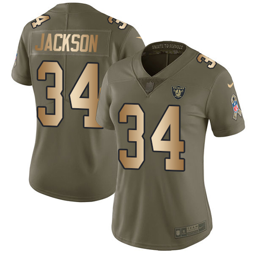Nike Raiders #34 Bo Jackson Olive/Gold Women's Stitched NFL Limited 2017 Salute to Service Jersey Nike Raiders #34 Bo Jackson Olive/Gold Women's Stitched NFL Limited 2017 Salute to Service Jersey