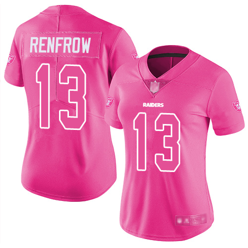 Nike Raiders #13 Hunter Renfrow Pink Women's Stitched NFL Limited Rush Fashion Jersey Nike Raiders #13 Hunter Renfrow Pink Women's Stitched NFL Limited Rush Fashion Jersey