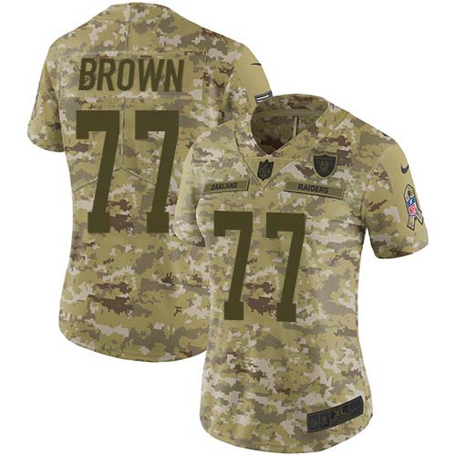Nike Raiders #77 Trent Brown Camo Women's Stitched NFL Limited 2018 Salute To Service Jersey Nike Raiders #77 Trent Brown Camo Women's Stitched NFL Limited 2018 Salute To Service Jersey