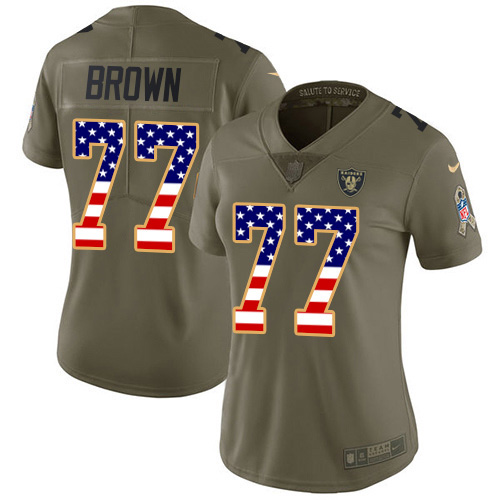 Nike Raiders #77 Trent Brown Olive/USA Flag Women's Stitched NFL Limited 2017 Salute To Service Jersey Nike Raiders #77 Trent Brown Olive/USA Flag Women's Stitched NFL Limited 2017 Salute To Service Jersey