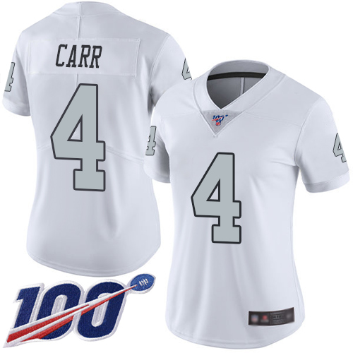 Nike Raiders #4 Derek Carr White Women's Stitched NFL Limited Rush 100th Season Jersey Nike Raiders #4 Derek Carr White Women's Stitched NFL Limited Rush 100th Season Jersey