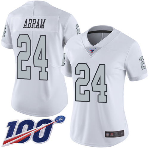 Nike Raiders #24 Johnathan Abram White Women's Stitched NFL Limited Rush 100th Season Jersey Nike Raiders #24 Johnathan Abram White Women's Stitched NFL Limited Rush 100th Season Jersey