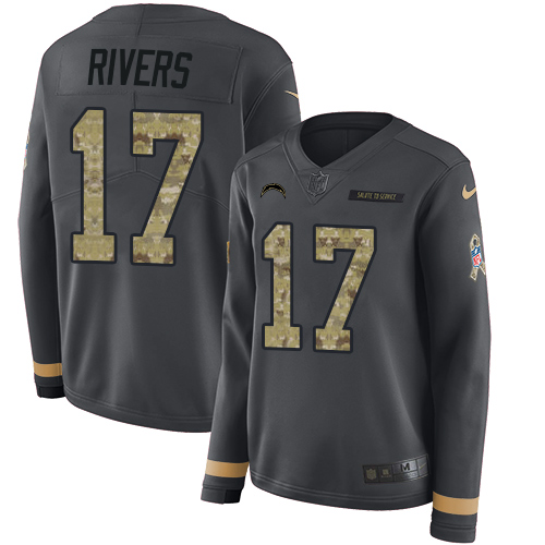 Nike Chargers #17 Philip Rivers Anthracite Salute to Service Women's Stitched NFL Limited Therma Long Sleeve Jersey Nike Chargers #17 Philip Rivers Anthracite Salute to Service Women's Stitched NFL Limited Therma Long Sleeve Jersey