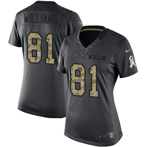 Nike Chargers #81 Mike Williams Black Women's Stitched NFL Limited 2016 Salute to Service Jersey Nike Chargers #81 Mike Williams Black Women's Stitched NFL Limited 2016 Salute to Service Jersey