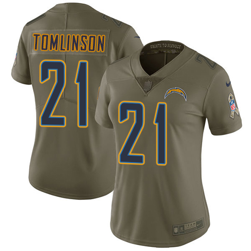Nike Chargers #21 LaDainian Tomlinson Olive Women's Stitched NFL Limited 2017 Salute to Service Jersey Nike Chargers #21 LaDainian Tomlinson Olive Women's Stitched NFL Limited 2017 Salute to Service Jersey