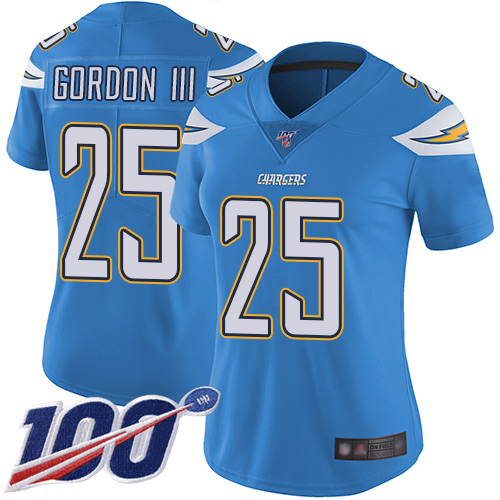 Nike Chargers #25 Melvin Gordon III Electric Blue Alternate Women's Stitched NFL 100th Season Vapor Limited Jersey Nike Chargers #25 Melvin Gordon III Electric Blue Alternate Women's Stitched NFL 100th Season Vapor Limited Jersey