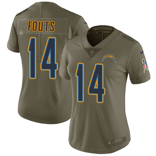 Nike Chargers #14 Dan Fouts Olive Women's Stitched NFL Limited 2017 Salute to Service Jersey Nike Chargers #14 Dan Fouts Olive Women's Stitched NFL Limited 2017 Salute to Service Jersey