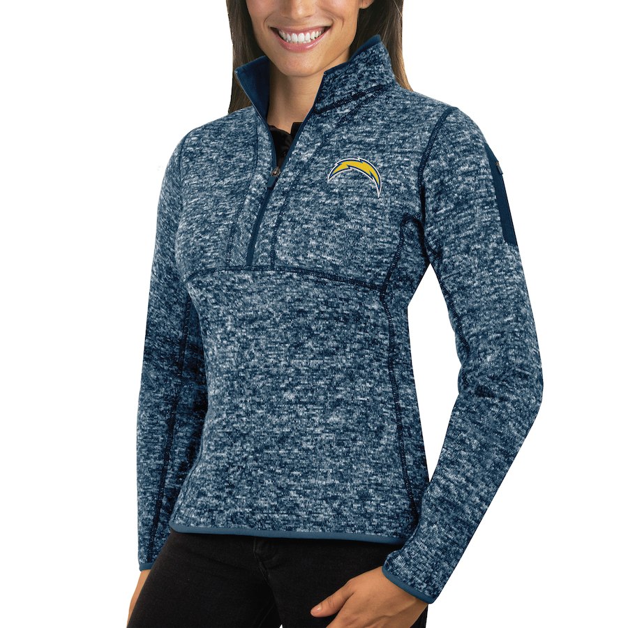 Los Angeles Chargers Antigua Women's Fortune Half-Zip Sweater Heather Navy Los Angeles Chargers Antigua Women's Fortune Half-Zip Sweater Heather Navy