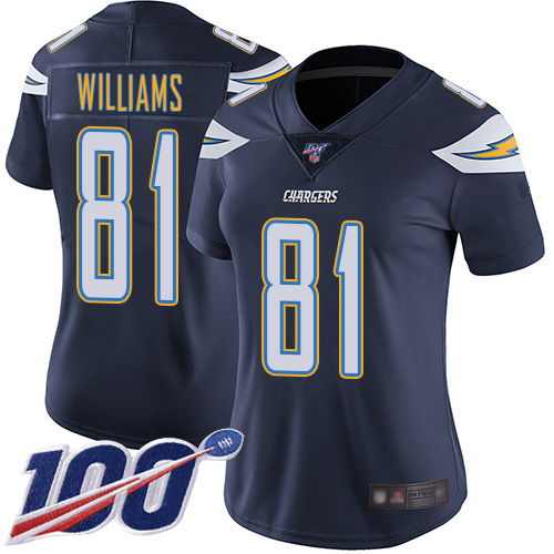 Nike Chargers #81 Mike Williams Navy Blue Team Color Women's Stitched NFL 100th Season Vapor Limited Jersey Nike Chargers #81 Mike Williams Navy Blue Team Color Women's Stitched NFL 100th Season Vapor Limited Jersey