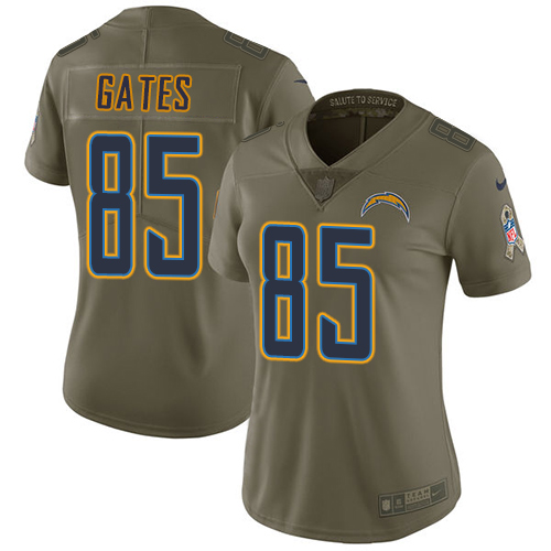 Nike Chargers #85 Antonio Gates Olive Women's Stitched NFL Limited 2017 Salute to Service Jersey Nike Chargers #85 Antonio Gates Olive Women's Stitched NFL Limited 2017 Salute to Service Jersey