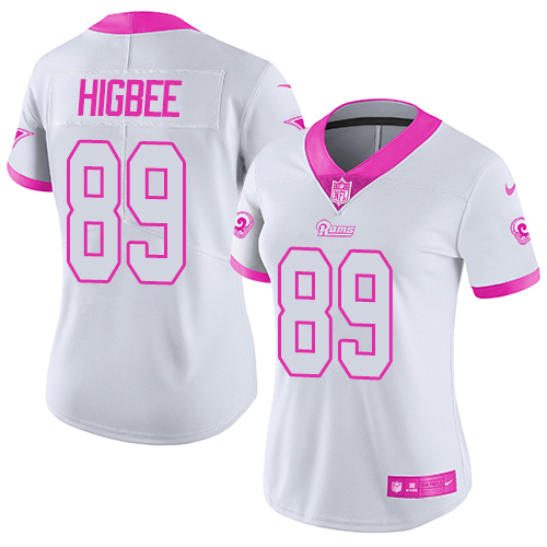Nike Rams #89 Tyler Higbee White/Pink Women's Stitched NFL Limited Rush Fashion Jersey Nike Rams #89 Tyler Higbee White/Pink Women's Stitched NFL Limited Rush Fashion Jersey