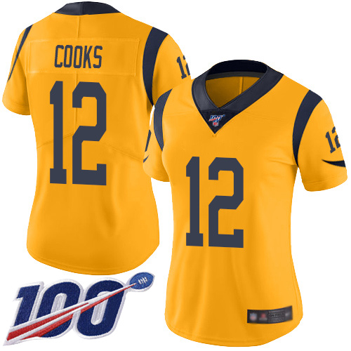 Nike Rams #12 Brandin Cooks Gold Women's Stitched NFL Limited Rush 100th Season Jersey Nike Rams #12 Brandin Cooks Gold Women's Stitched NFL Limited Rush 100th Season Jersey