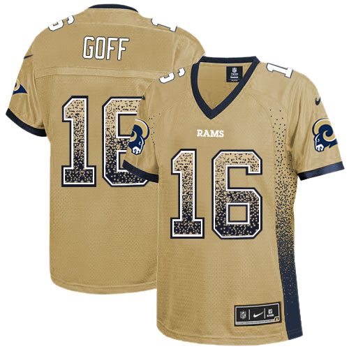 Nike Rams #16 Jared Goff Gold Women's Stitched NFL Elite Drift Fashion Jersey Nike Rams #16 Jared Goff Gold Women's Stitched NFL Elite Drift Fashion Jersey