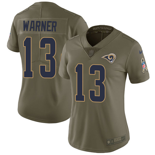 Nike Rams #13 Kurt Warner Olive Women's Stitched NFL Limited 2017 Salute to Service Jersey Nike Rams #13 Kurt Warner Olive Women's Stitched NFL Limited 2017 Salute to Service Jersey