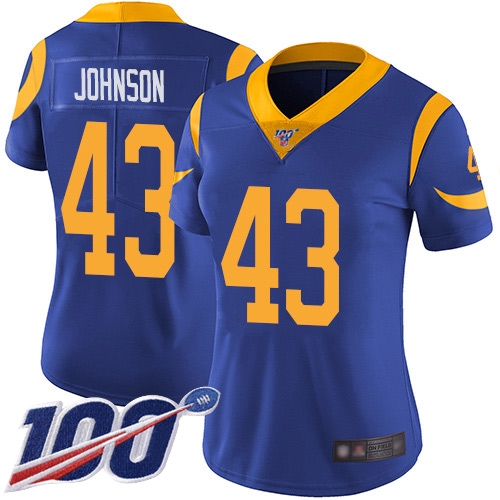 Nike Rams #43 John Johnson Royal Blue Alternate Women's Stitched NFL 100th Season Vapor Limited Jersey Nike Rams #43 John Johnson Royal Blue Alternate Women's Stitched NFL 100th Season Vapor Limited Jersey