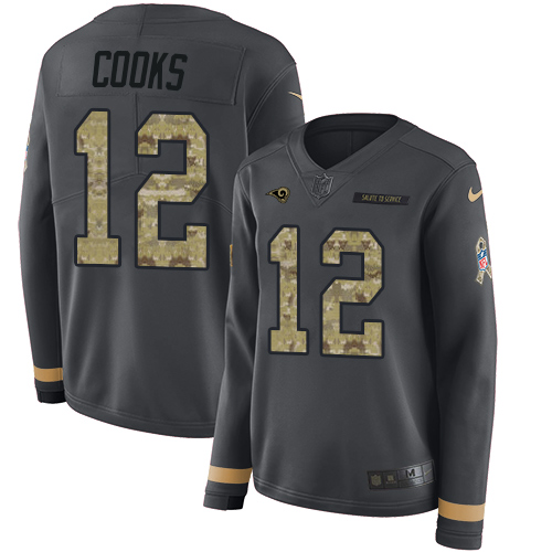 Nike Rams #12 Brandin Cooks Anthracite Salute to Service Women's Stitched NFL Limited Therma Long Sleeve Jersey Nike Rams #12 Brandin Cooks Anthracite Salute to Service Women's Stitched NFL Limited Therma Long Sleeve Jersey