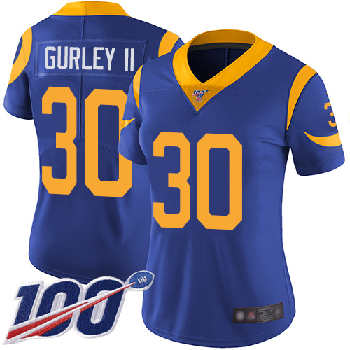 Nike Rams #30 Todd Gurley II Royal Blue Alternate Women's Stitched NFL 100th Season Vapor Limited Jersey Nike Rams #30 Todd Gurley II Royal Blue Alternate Women's Stitched NFL 100th Season Vapor Limited Jersey