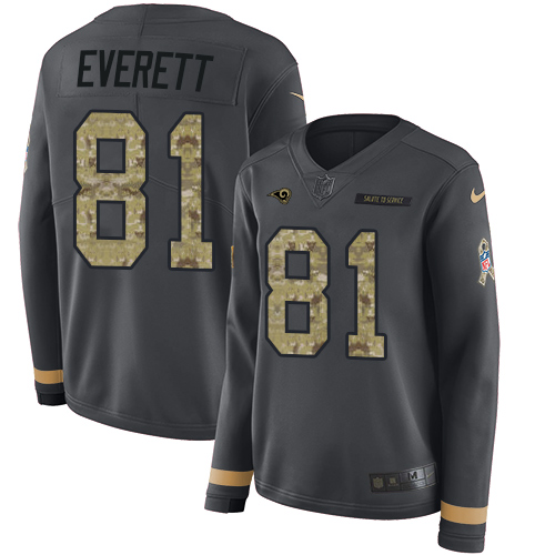 Nike Rams #81 Gerald Everett Anthracite Salute to Service Women's Stitched NFL Limited Therma Long Sleeve Jersey Nike Rams #81 Gerald Everett Anthracite Salute to Service Women's Stitched NFL Limited Therma Long Sleeve Jersey