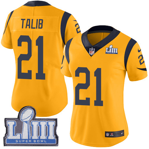 Nike Rams #21 Aqib Talib Gold Super Bowl LIII Bound Women's Stitched NFL Limited Rush Jersey Nike Rams #21 Aqib Talib Gold Super Bowl LIII Bound Women's Stitched NFL Limited Rush Jersey
