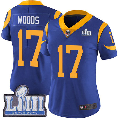 Nike Rams #17 Robert Woods Royal Blue Alternate Super Bowl LIII Bound Women's Stitched NFL Vapor Untouchable Limited Jersey Nike Rams #17 Robert Woods Royal Blue Alternate Super Bowl LIII Bound Women's Stitched NFL Vapor Untouchable Limited Jersey