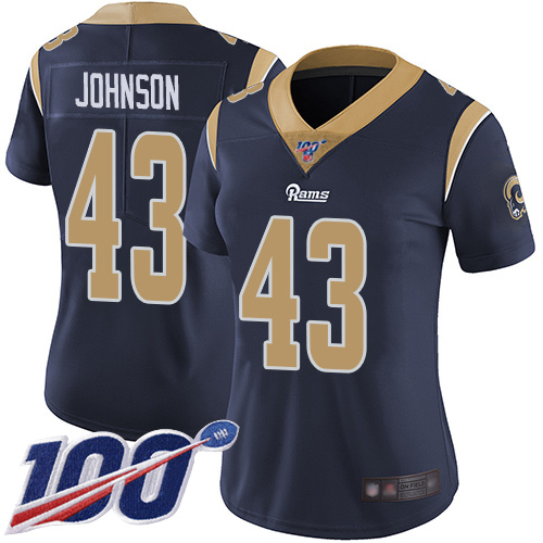 Nike Rams #43 John Johnson Navy Blue Team Color Women's Stitched NFL 100th Season Vapor Limited Jersey Nike Rams #43 John Johnson Navy Blue Team Color Women's Stitched NFL 100th Season Vapor Limited Jersey