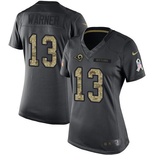 Nike Rams #13 Kurt Warner Black Women's Stitched NFL Limited 2016 Salute to Service Jersey Nike Rams #13 Kurt Warner Black Women's Stitched NFL Limited 2016 Salute to Service Jersey
