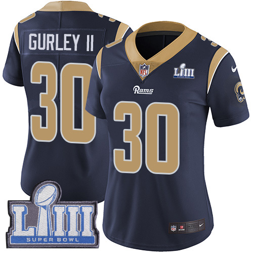 Nike Rams #30 Todd Gurley II Navy Blue Team Color Super Bowl LIII Bound Women's Stitched NFL Vapor Untouchable Limited Jersey Nike Rams #30 Todd Gurley II Navy Blue Team Color Super Bowl LIII Bound Women's Stitched NFL Vapor Untouchable Limited Jersey