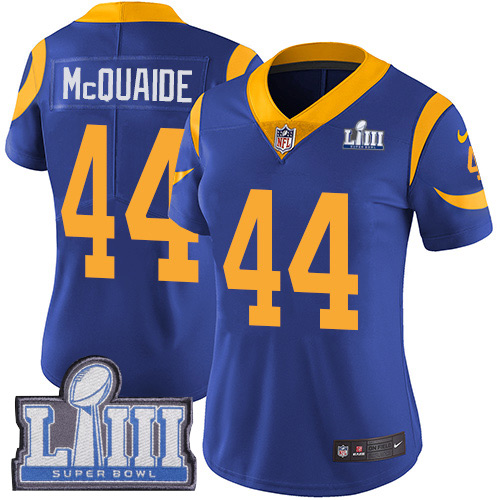 Nike Rams #44 Jacob McQuaide Royal Blue Alternate Super Bowl LIII Bound Women's Stitched NFL Vapor Untouchable Limited Jersey Nike Rams #44 Jacob McQuaide Royal Blue Alternate Super Bowl LIII Bound Women's Stitched NFL Vapor Untouchable Limited Jersey