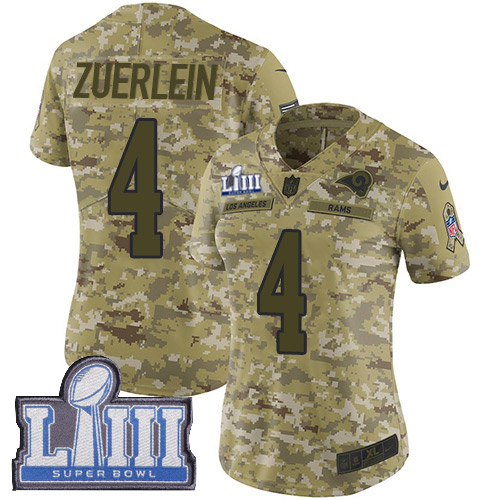 Nike Rams #4 Greg Zuerlein Camo Super Bowl LIII Bound Women's Stitched NFL Limited 2018 Salute to Service Jersey Nike Rams #4 Greg Zuerlein Camo Super Bowl LIII Bound Women's Stitched NFL Limited 2018 Salute to Service Jersey