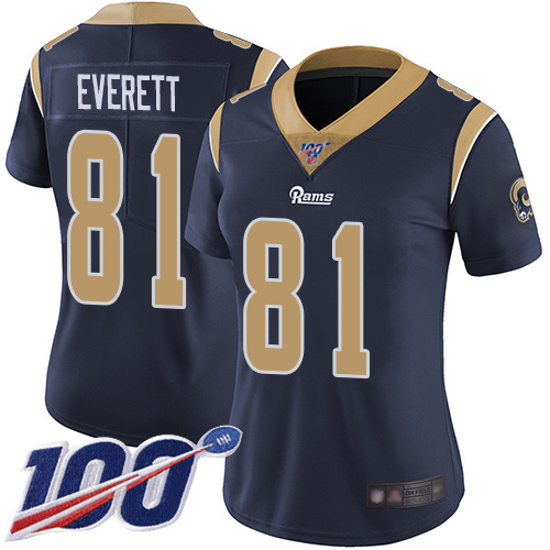 Nike Rams #81 Gerald Everett Navy Blue Team Color Women's Stitched NFL 100th Season Vapor Limited Jersey Nike Rams #81 Gerald Everett Navy Blue Team Color Women's Stitched NFL 100th Season Vapor Limited Jersey