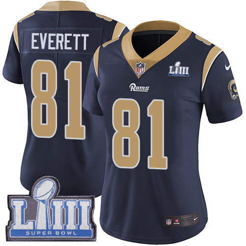 Nike Rams #81 Gerald Everett Navy Blue Team Color Super Bowl LIII Bound Women's Stitched NFL Vapor Untouchable Limited Jersey Nike Rams #81 Gerald Everett Navy Blue Team Color Super Bowl LIII Bound Women's Stitched NFL Vapor Untouchable Limited Jersey