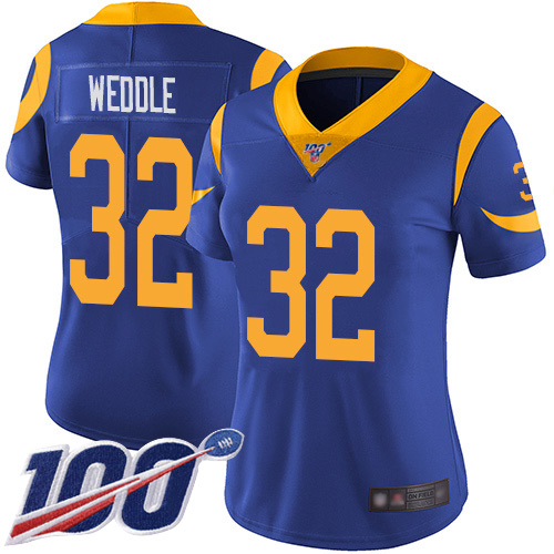 Nike Rams #32 Eric Weddle Royal Blue Alternate Women's Stitched NFL 100th Season Vapor Limited Jersey Nike Rams #32 Eric Weddle Royal Blue Alternate Women's Stitched NFL 100th Season Vapor Limited Jersey