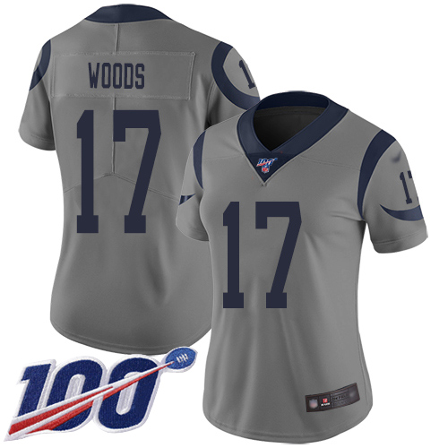 Nike Rams #17 Robert Woods Gray Women's Stitched NFL Limited Inverted Legend 100th Season Jersey Nike Rams #17 Robert Woods Gray Women's Stitched NFL Limited Inverted Legend 100th Season Jersey