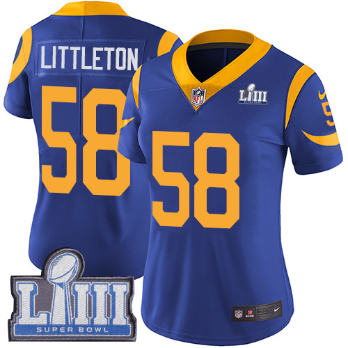 Nike Rams #58 Cory Littleton Royal Blue Alternate Super Bowl LIII Bound Women's Stitched NFL Vapor Untouchable Limited Jersey Nike Rams #58 Cory Littleton Royal Blue Alternate Super Bowl LIII Bound Women's Stitched NFL Vapor Untouchable Limited Jersey