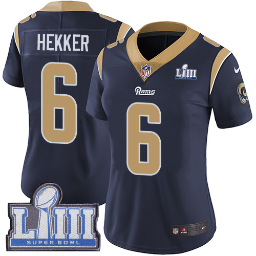 Nike Rams #6 Johnny Hekker Navy Blue Team Color Super Bowl LIII Bound Women's Stitched NFL Vapor Untouchable Limited Jersey Nike Rams #6 Johnny Hekker Navy Blue Team Color Super Bowl LIII Bound Women's Stitched NFL Vapor Untouchable Limited Jersey