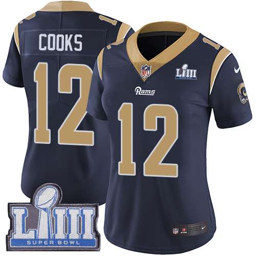 Nike Rams #12 Brandin Cooks Navy Blue Team Color Super Bowl LIII Bound Women's Stitched NFL Vapor Untouchable Limited Jersey Nike Rams #12 Brandin Cooks Navy Blue Team Color Super Bowl LIII Bound Women's Stitched NFL Vapor Untouchable Limited Jersey