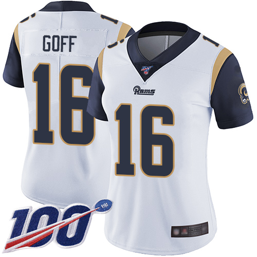 Nike Rams #16 Jared Goff White Women's Stitched NFL 100th Season Vapor Limited Jersey Nike Rams #16 Jared Goff White Women's Stitched NFL 100th Season Vapor Limited Jersey