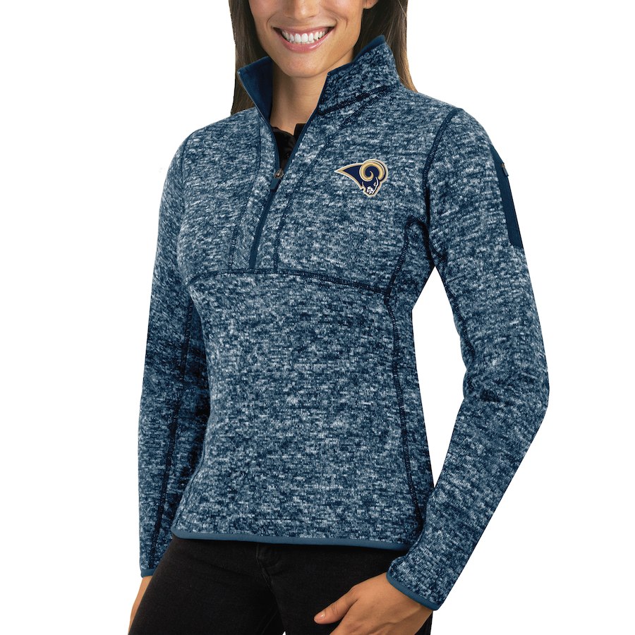 Los Angeles Rams Antigua Women's Fortune Half-Zip Sweater Heather Navy Los Angeles Rams Antigua Women's Fortune Half-Zip Sweater Heather Navy