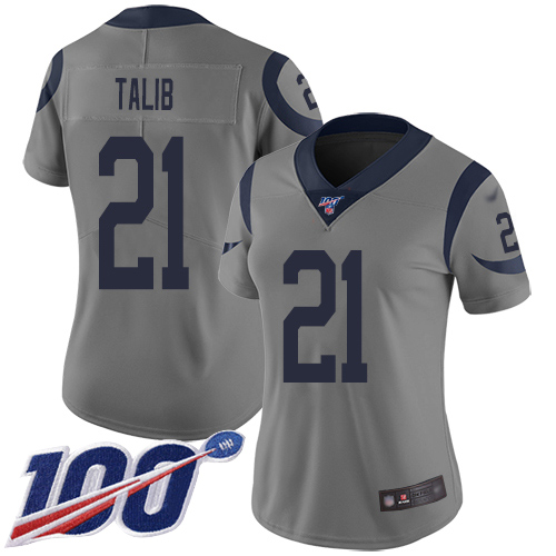 Nike Rams #21 Aqib Talib Gray Women's Stitched NFL Limited Inverted Legend 100th Season Jersey Nike Rams #21 Aqib Talib Gray Women's Stitched NFL Limited Inverted Legend 100th Season Jersey