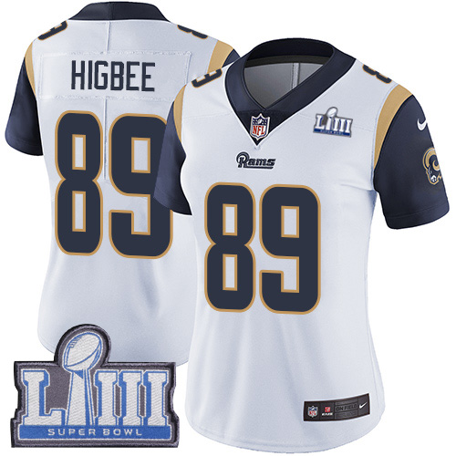 Nike Rams #89 Tyler Higbee White Super Bowl LIII Bound Women's Stitched NFL Vapor Untouchable Limited Jersey Nike Rams #89 Tyler Higbee White Super Bowl LIII Bound Women's Stitched NFL Vapor Untouchable Limited Jersey