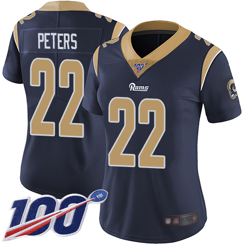Nike Rams #22 Marcus Peters Navy Blue Team Color Women's Stitched NFL 100th Season Vapor Limited Jersey Nike Rams #22 Marcus Peters Navy Blue Team Color Women's Stitched NFL 100th Season Vapor Limited Jersey
