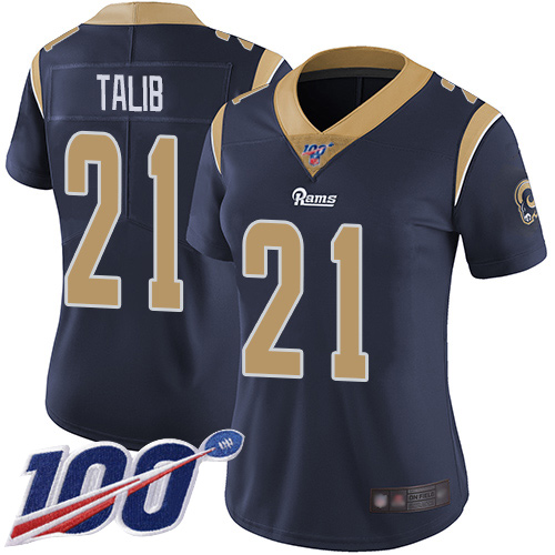 Nike Rams #21 Aqib Talib Navy Blue Team Color Women's Stitched NFL 100th Season Vapor Limited Jersey Nike Rams #21 Aqib Talib Navy Blue Team Color Women's Stitched NFL 100th Season Vapor Limited Jersey