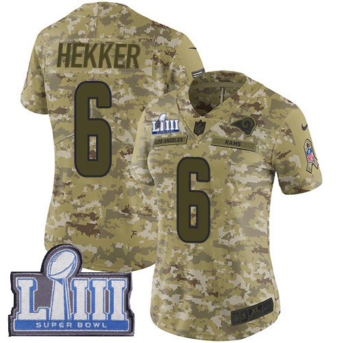 Nike Rams #6 Johnny Hekker Camo Super Bowl LIII Bound Women's Stitched NFL Limited 2018 Salute to Service Jersey Nike Rams #6 Johnny Hekker Camo Super Bowl LIII Bound Women's Stitched NFL Limited 2018 Salute to Service Jersey
